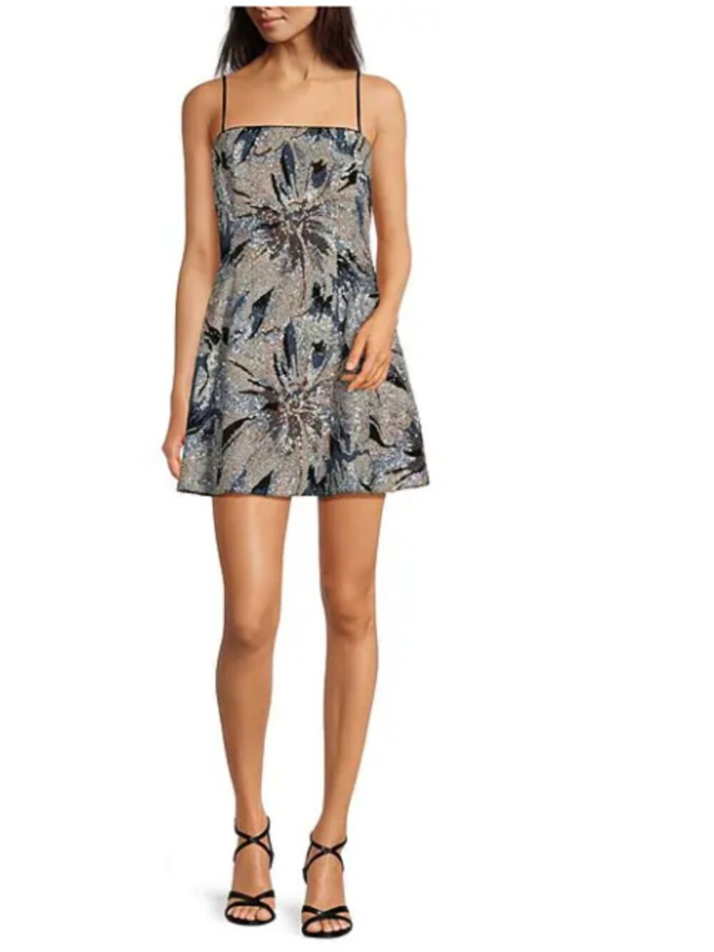 Muse by Marchesa Azalea Floral Print Sequin Straight Neck A Line Mini Dress